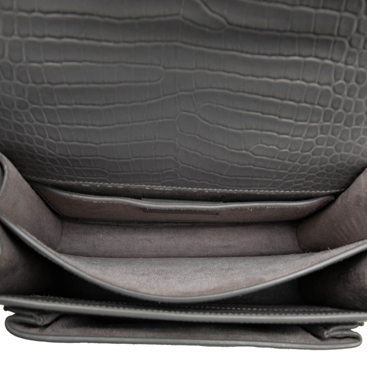 Saint Laurent Medium Croc Embossed Leather Monogram Sunset Crossbody — Gray