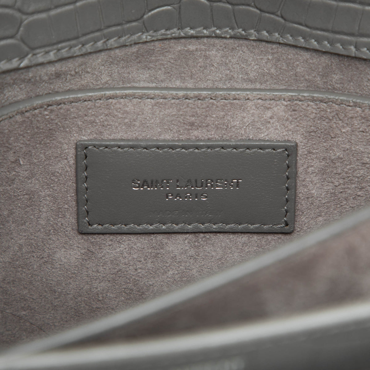 Saint Laurent Medium Croc Embossed Leather Monogram Sunset Crossbody — Gray