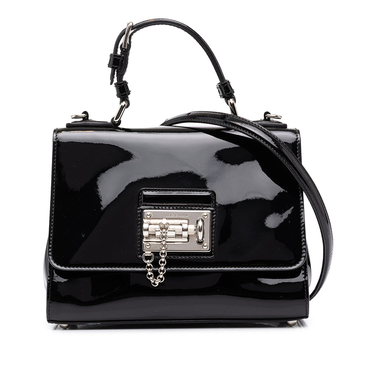 Dolce & Gabbana Small Patent Miss Monica Top Handle — Black