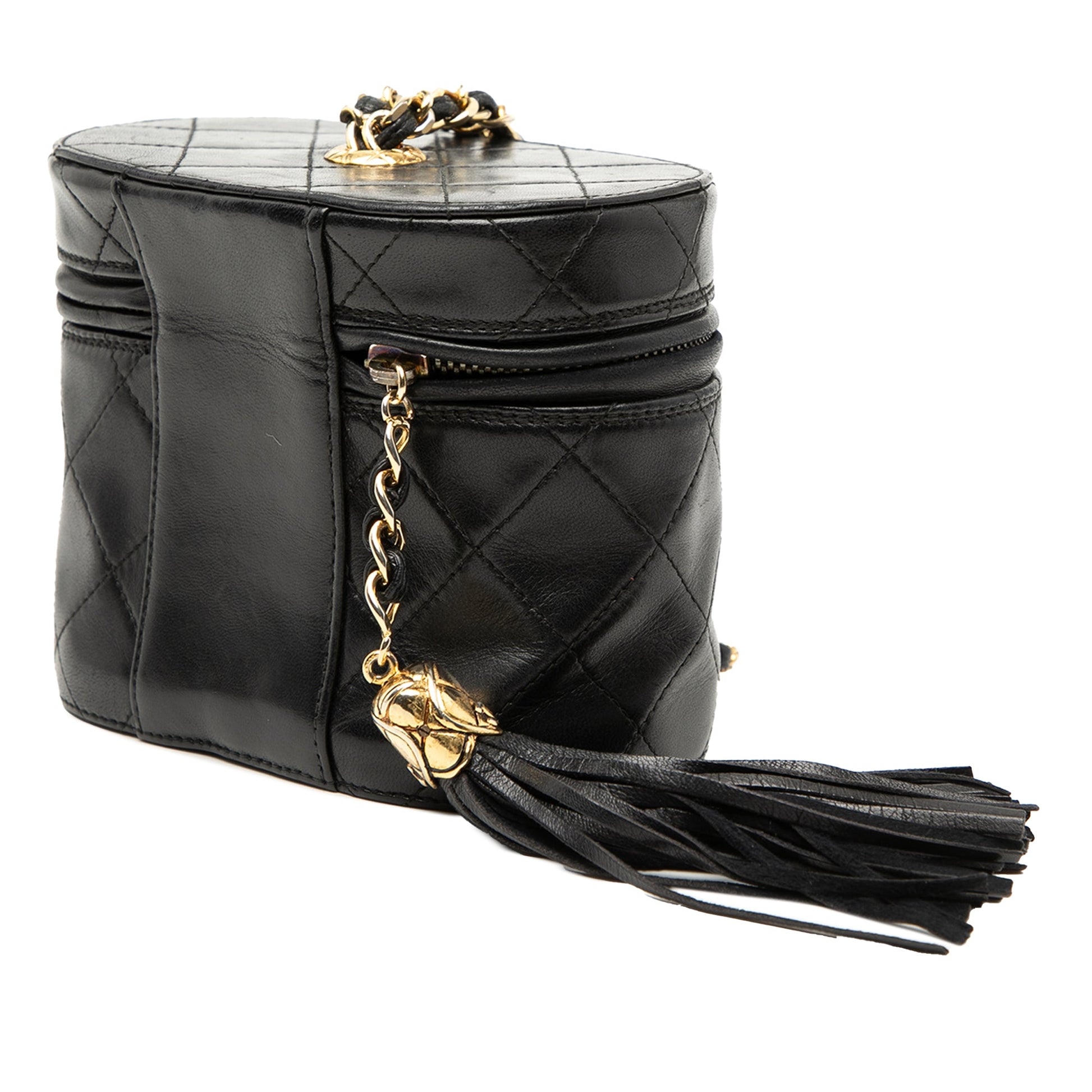 Quilted Lambskin Tassel Vanity Case with Chain