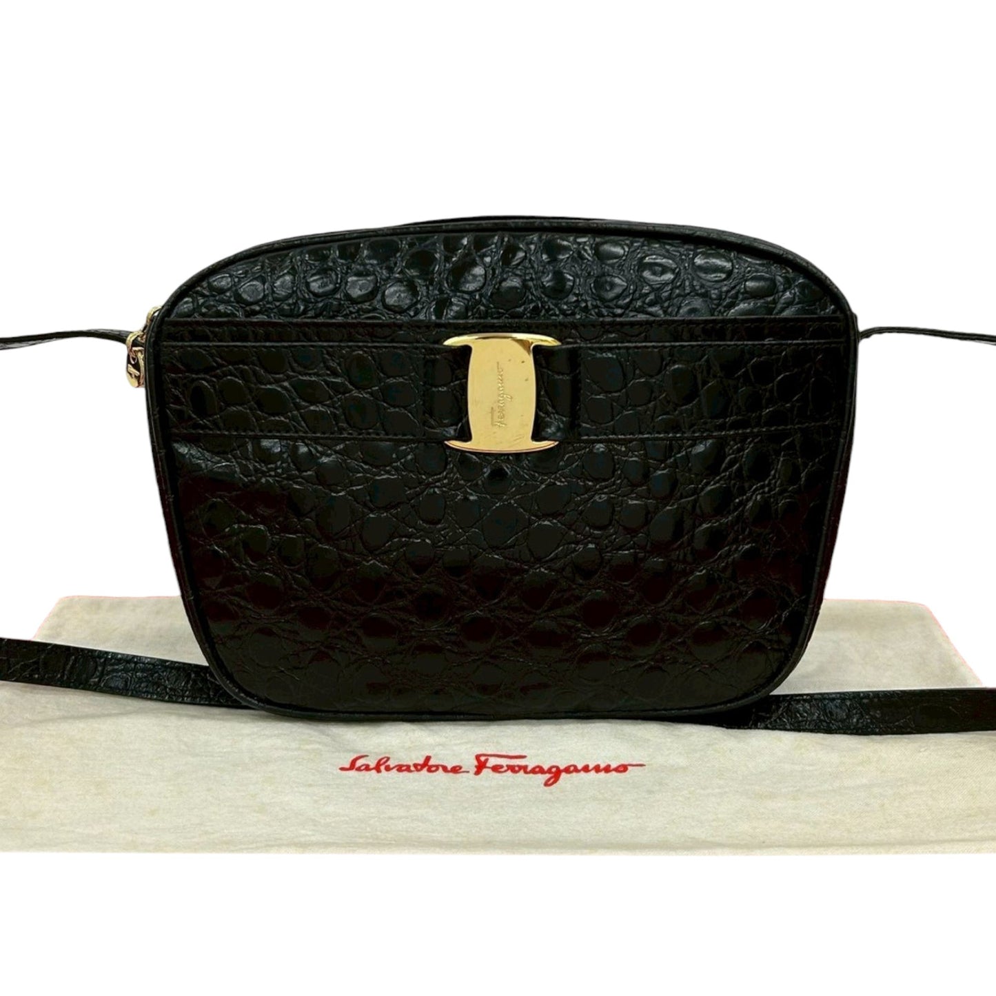 Ferragamo Croc Embossed Leather Vara Crossbody