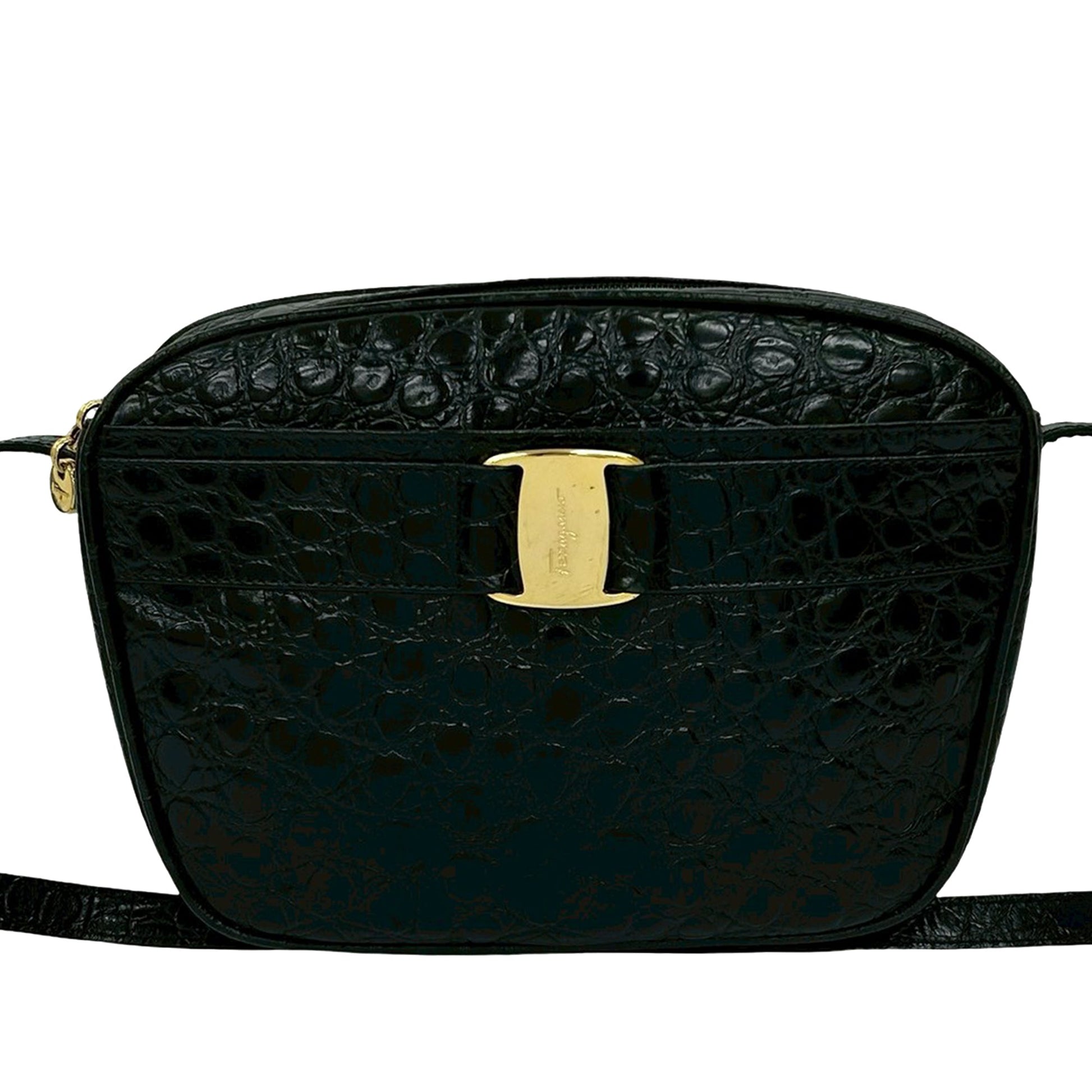 Ferragamo Croc Embossed Leather Vara Crossbody