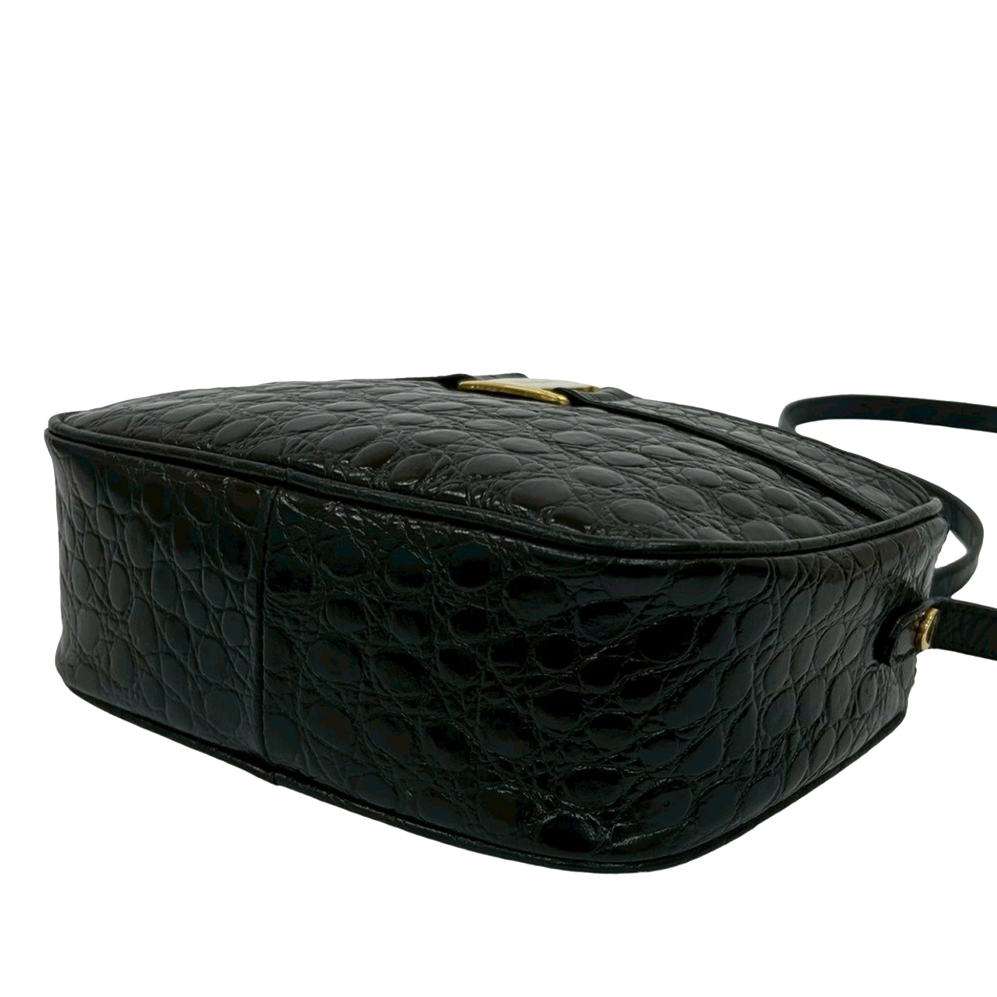Ferragamo Croc Embossed Leather Vara Crossbody