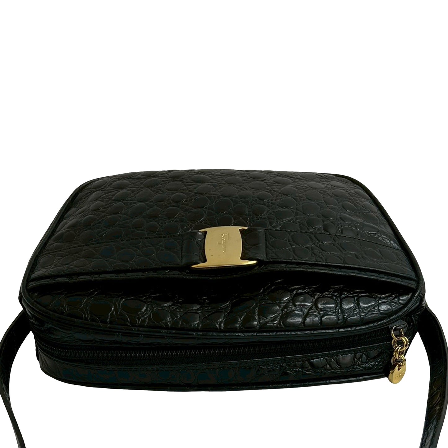 Ferragamo Croc Embossed Leather Vara Crossbody