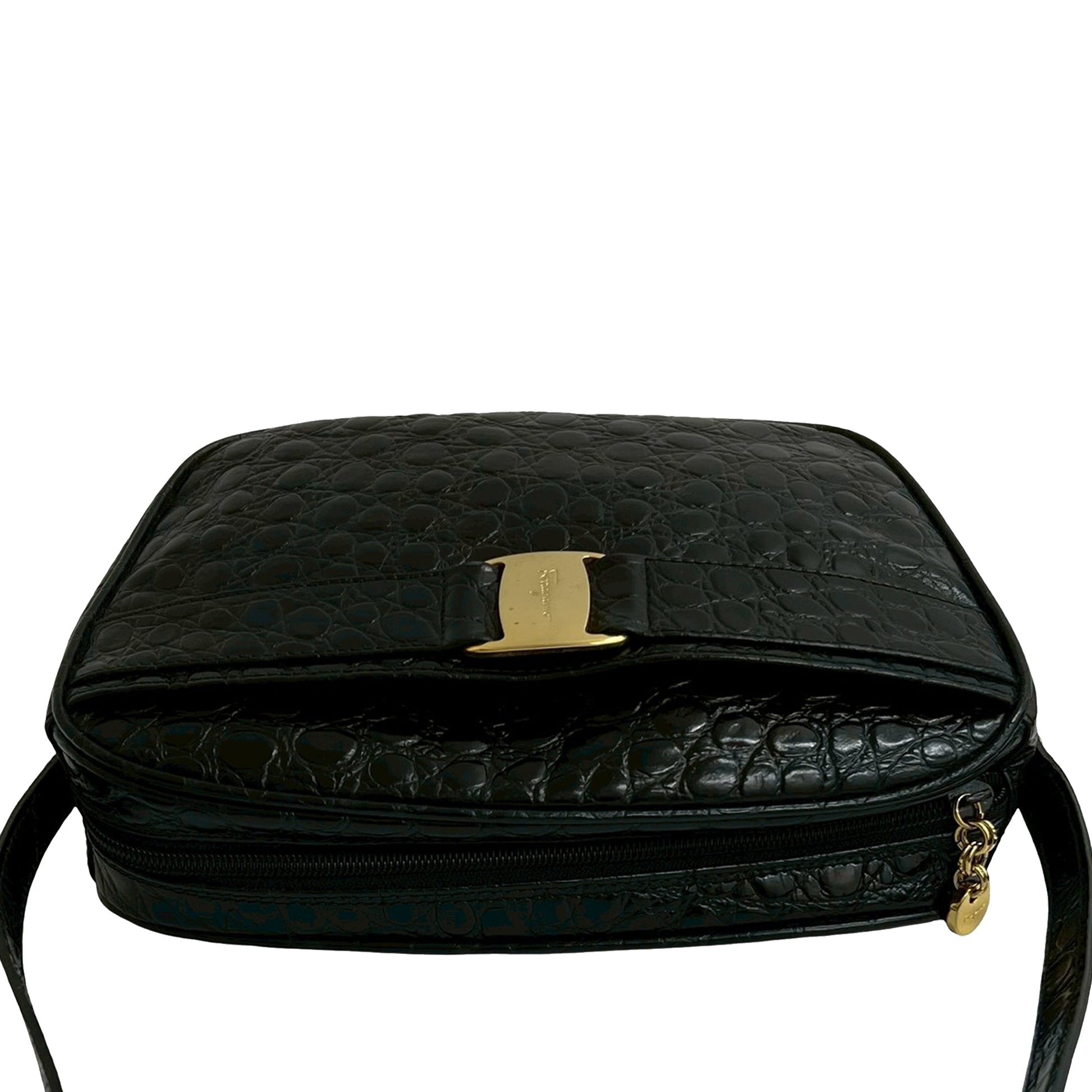 Ferragamo Croc Embossed Leather Vara Crossbody