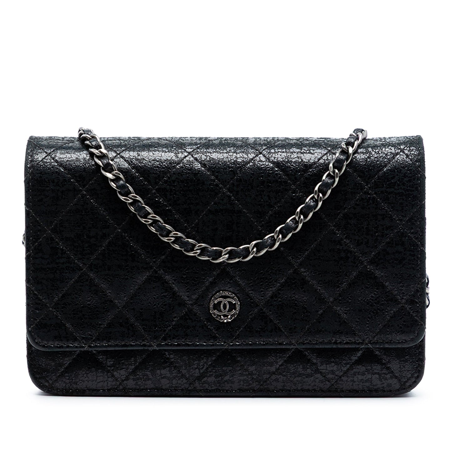 CC Quilted Crinkled Patent Wallet On Chain