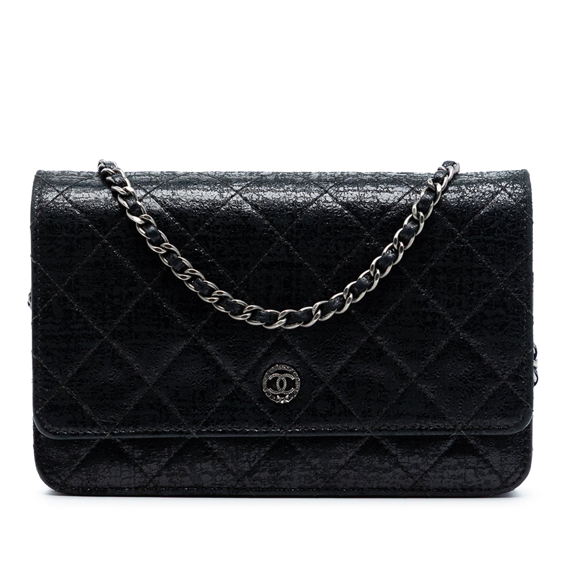 CC Quilted Crinkled Patent Wallet On Chain
