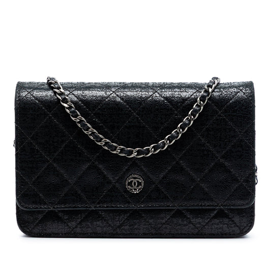 CC Quilted Crinkled Patent Wallet On Chain