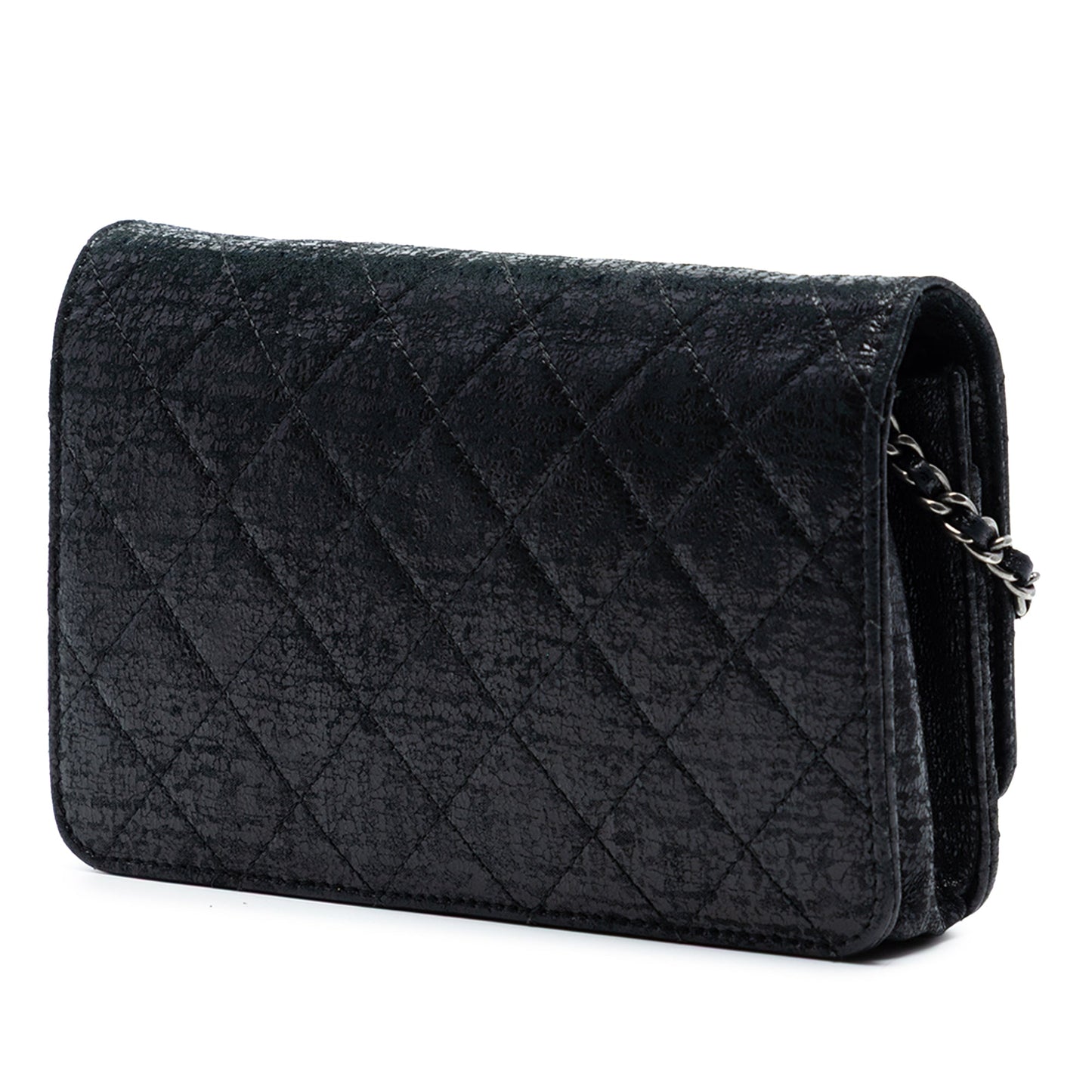 CC Quilted Crinkled Patent Wallet On Chain