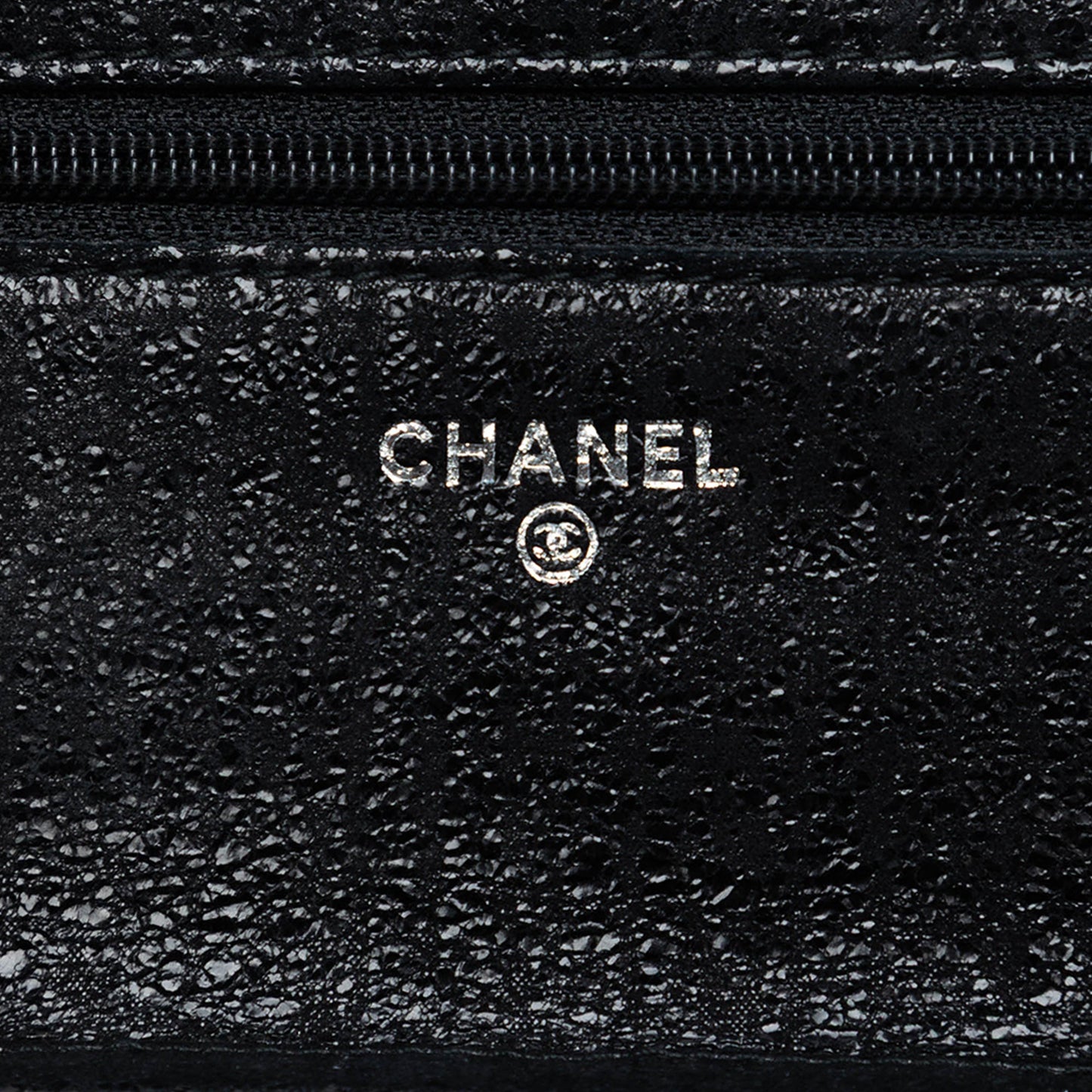 CC Quilted Crinkled Patent Wallet On Chain