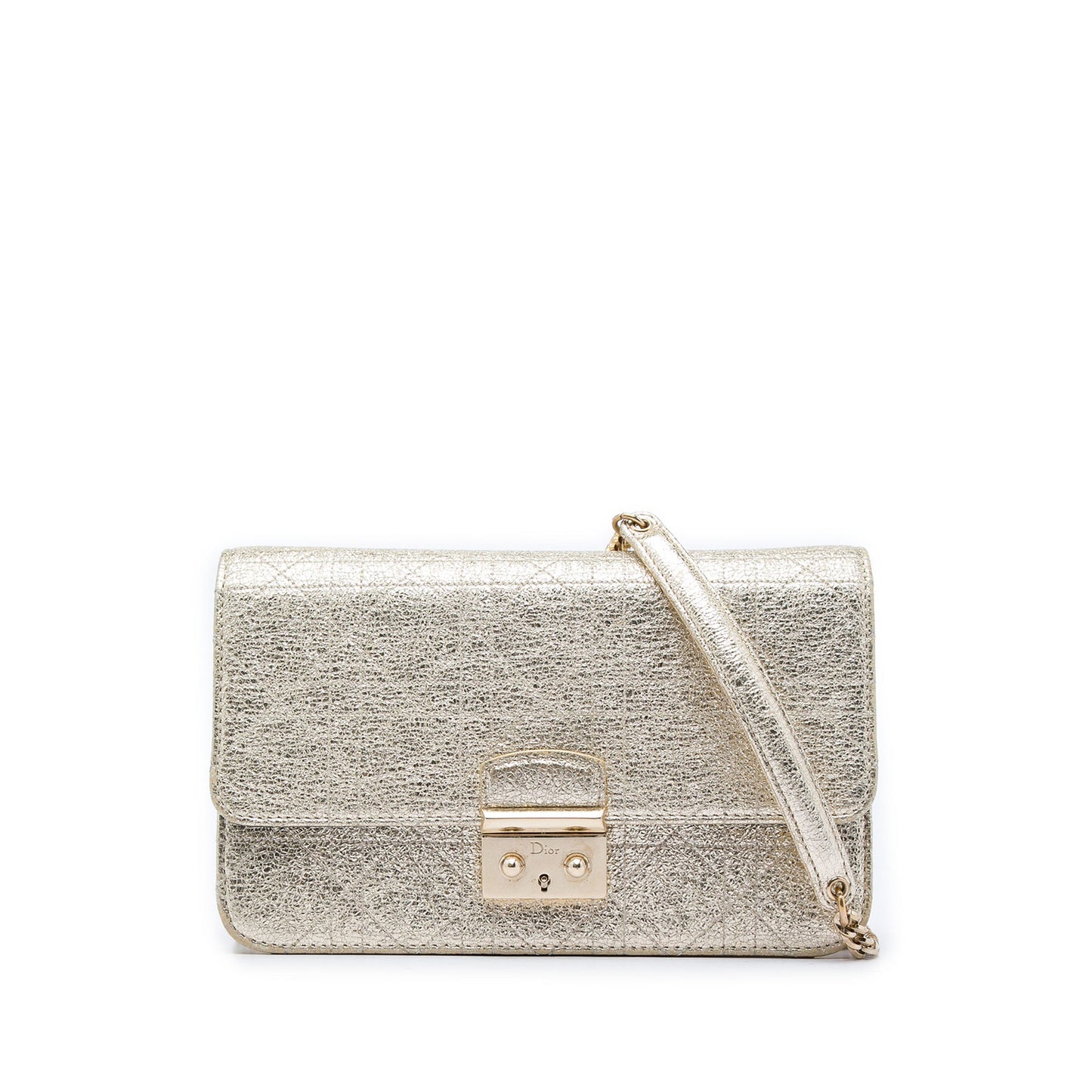 Dior Metallic Crinkled Calfskin Cannage Miss Dior Promenade Wallet on Chain