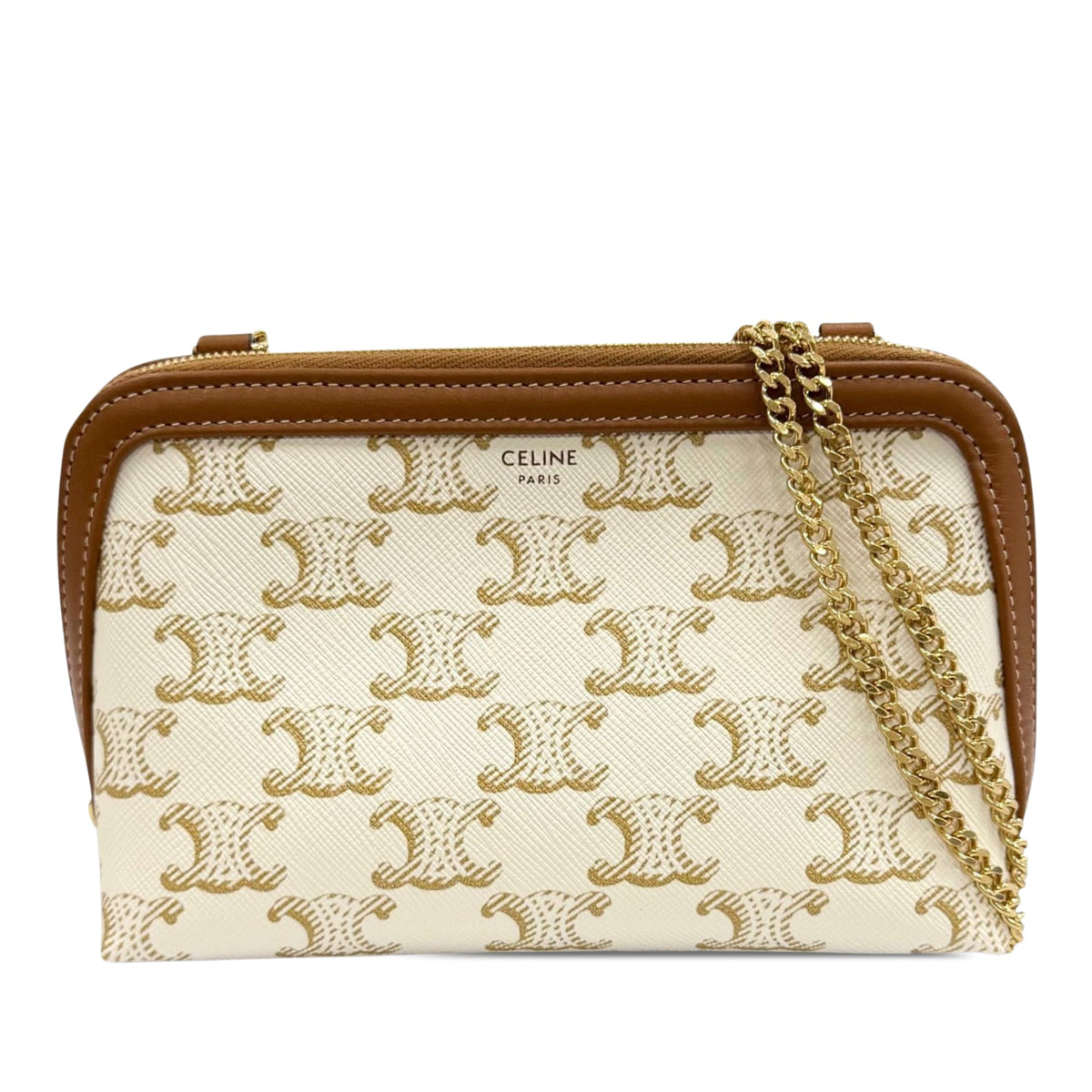 Celine Triomphe Coated Canvas Clutch On Chain