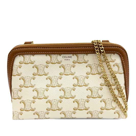 Celine Triomphe Coated Canvas Clutch On Chain