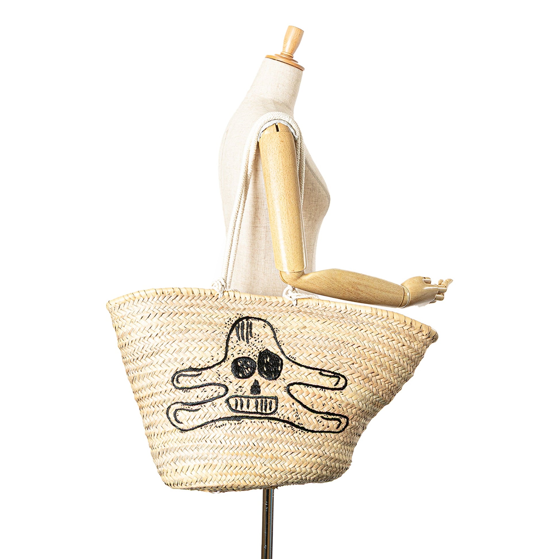 Celine Andre Butzer Large Raffia Classic Wanderer Embroidered Shopping Tote