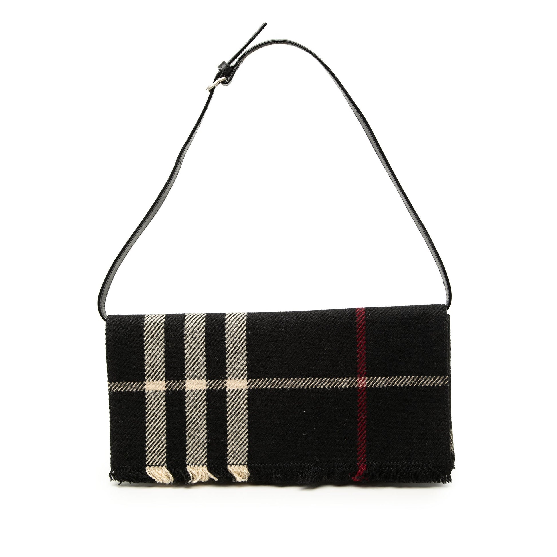 Burberry Exploded Check Wool Fringe Shoulder Bag