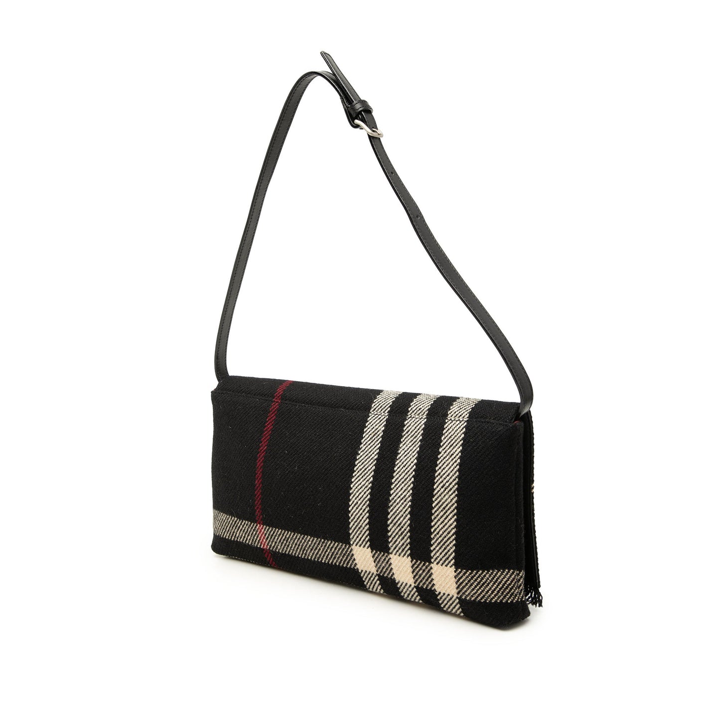 Burberry Exploded Check Wool Fringe Shoulder Bag