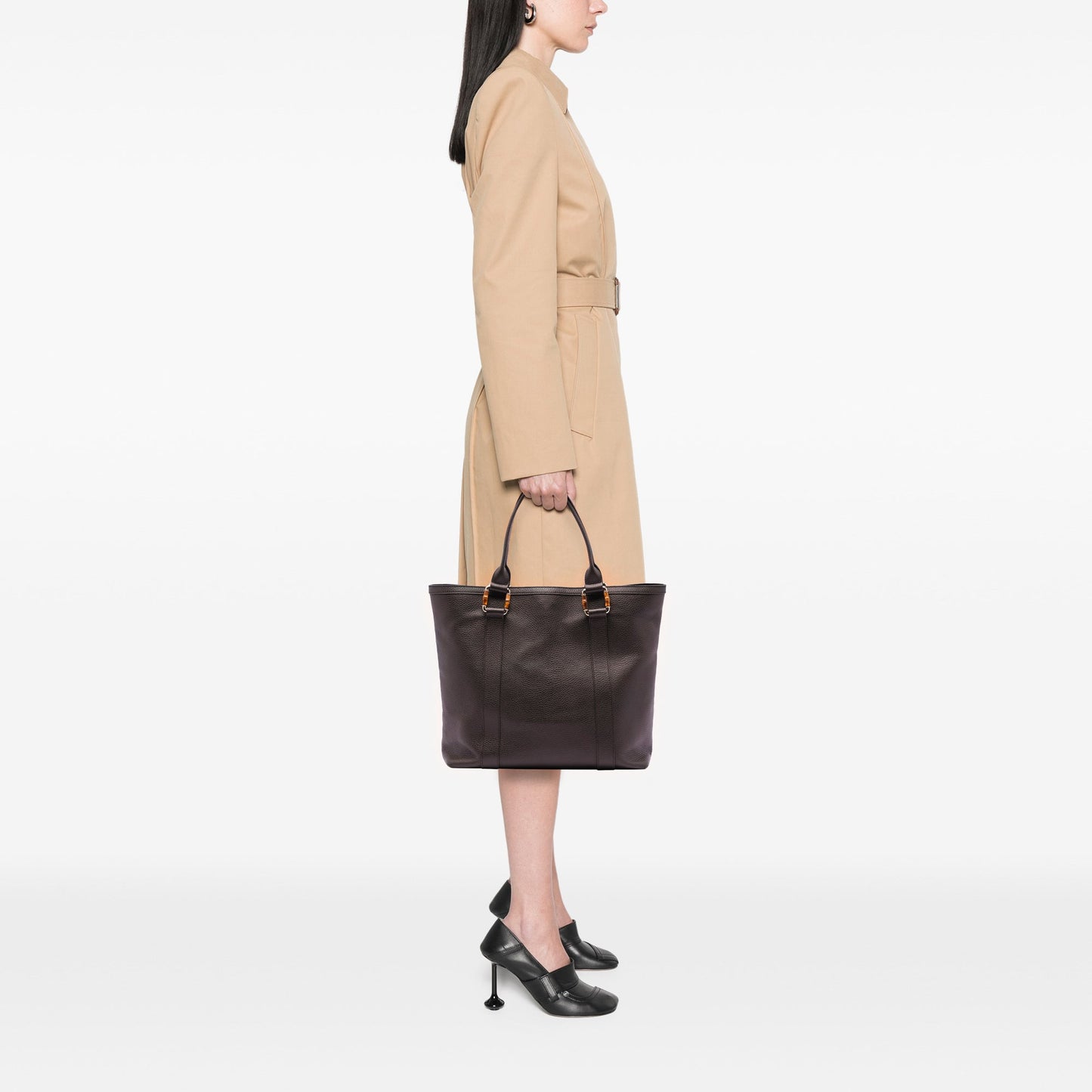 Grained Calfskin Bamboo Shopper Tote