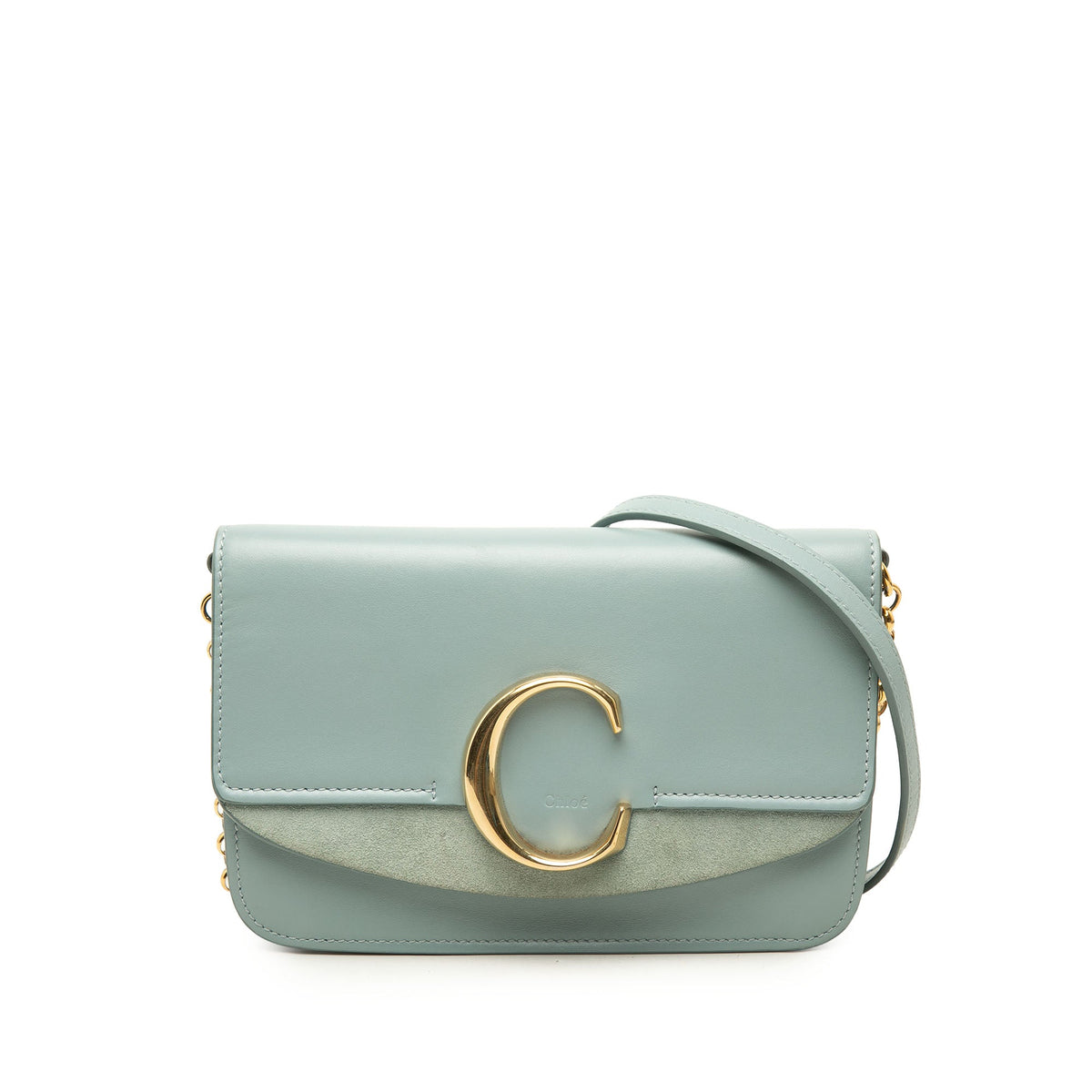 Chloé Calfskin and Suede C Clutch With Chain — Blue