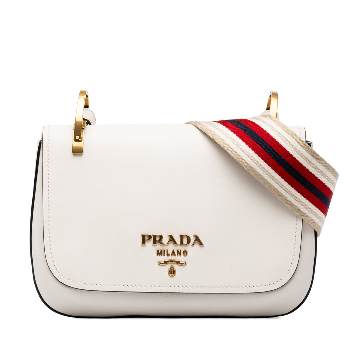 Prada City Calf Pionniere Saddle Bag — White
