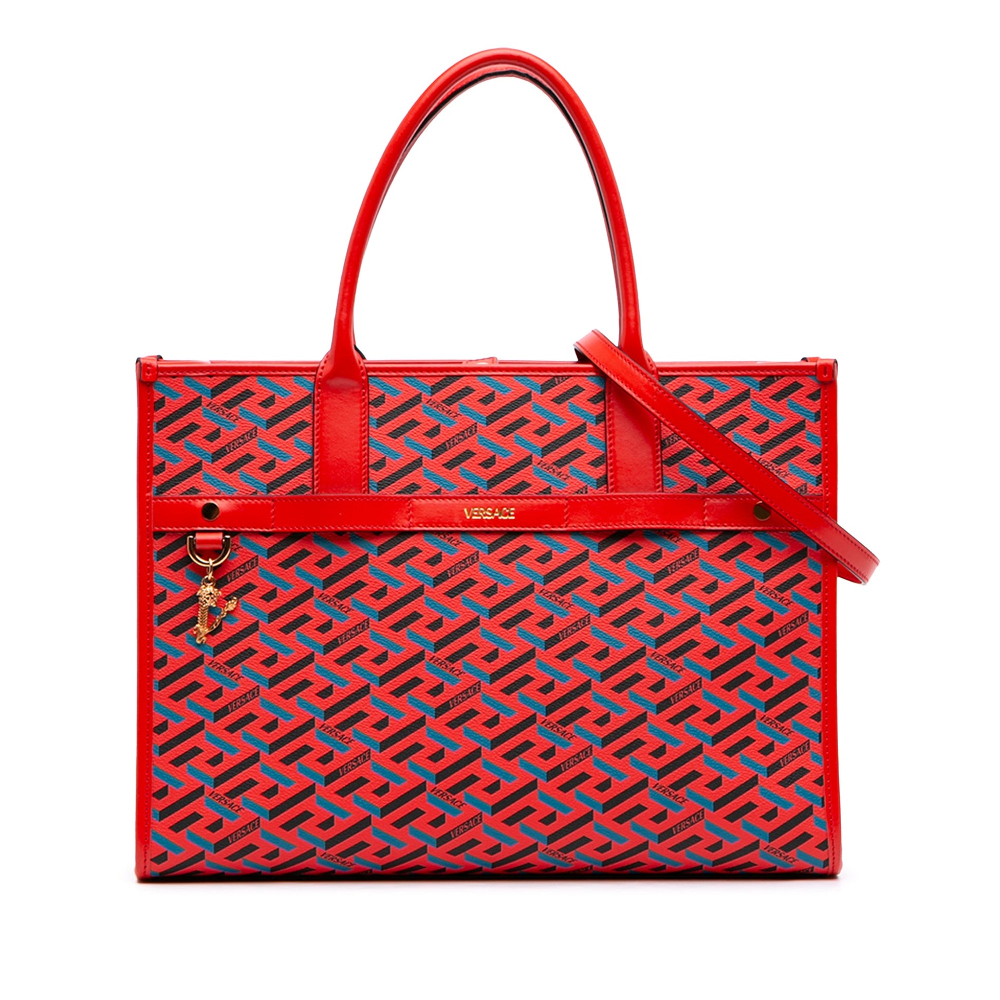 Versace Multicolor Coated Canvas La Greca Tote
