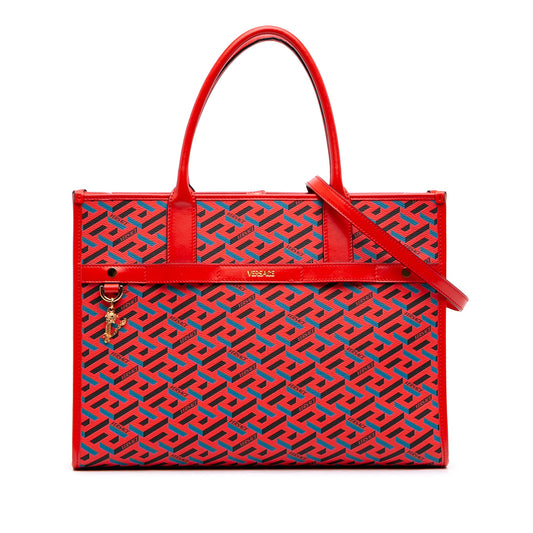 Versace Multicolor Coated Canvas La Greca Tote
