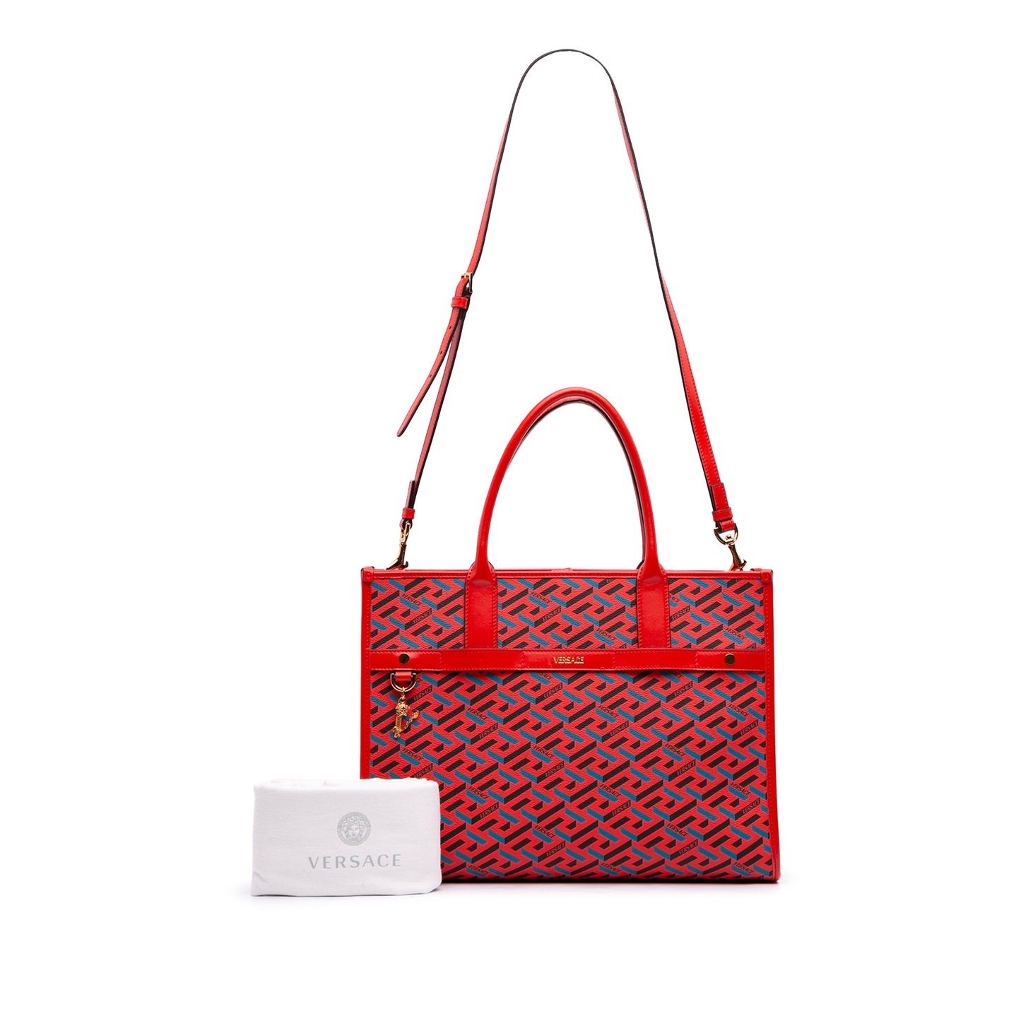 Versace Multicolor Coated Canvas La Greca Tote