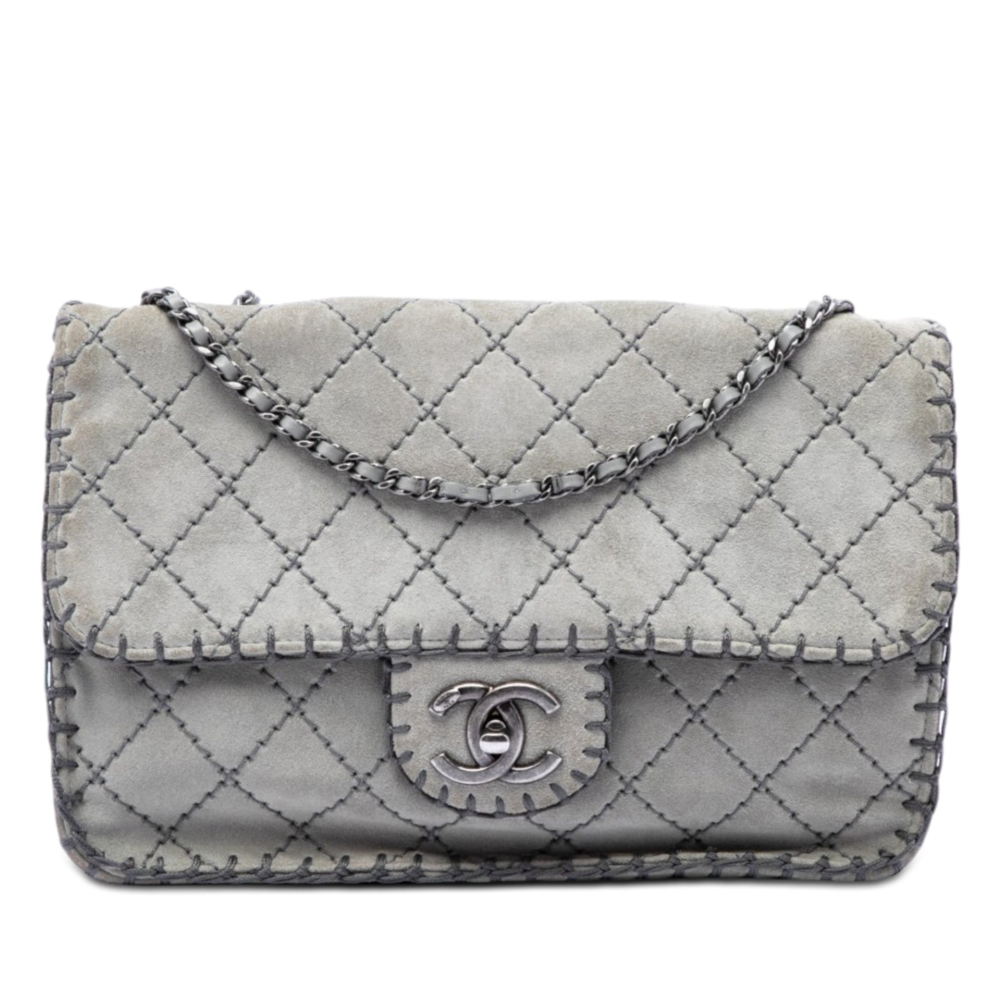 Chanel Medium CC Quilted Suede Whipstitch Single Flap