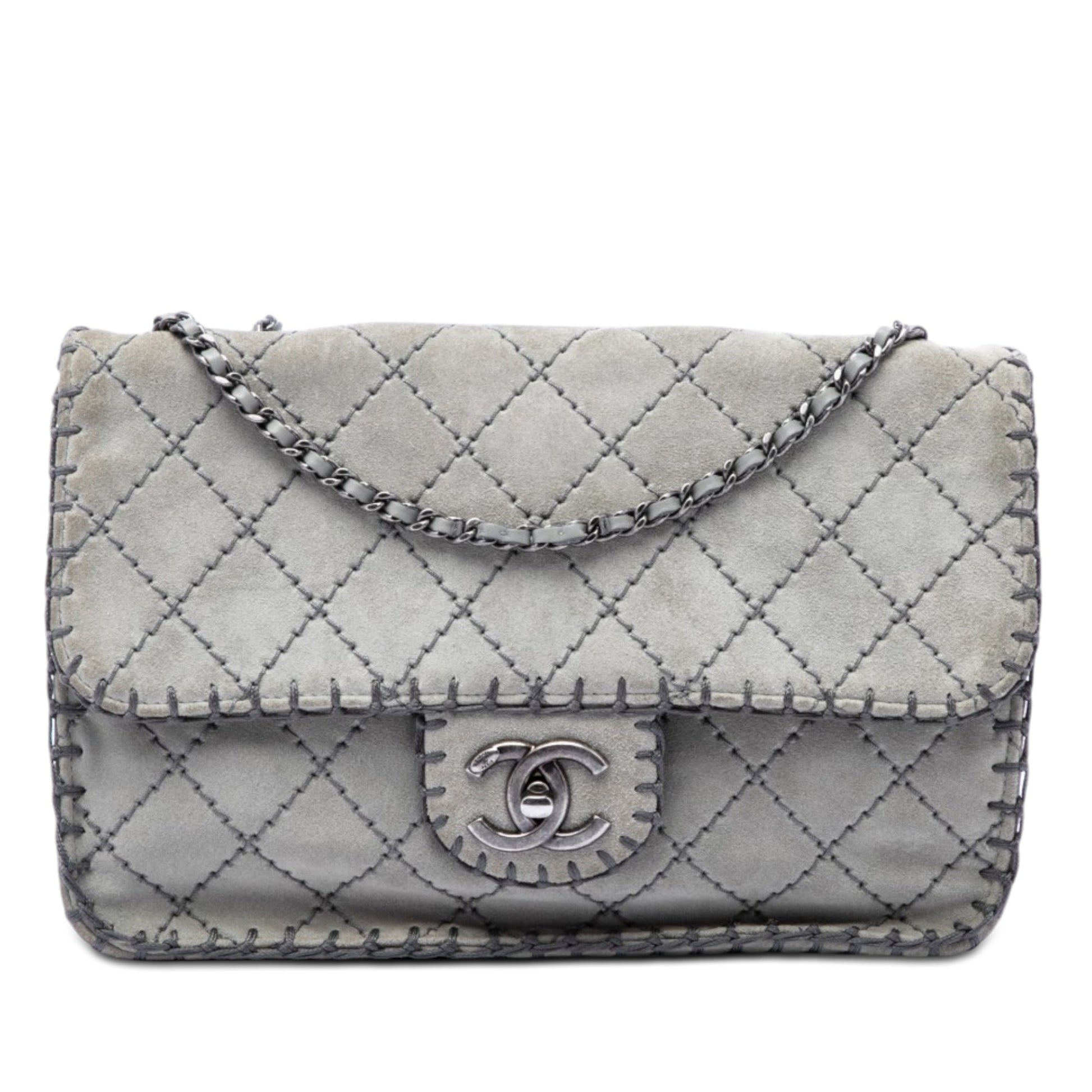 Chanel Medium CC Quilted Suede Whipstitch Single Flap