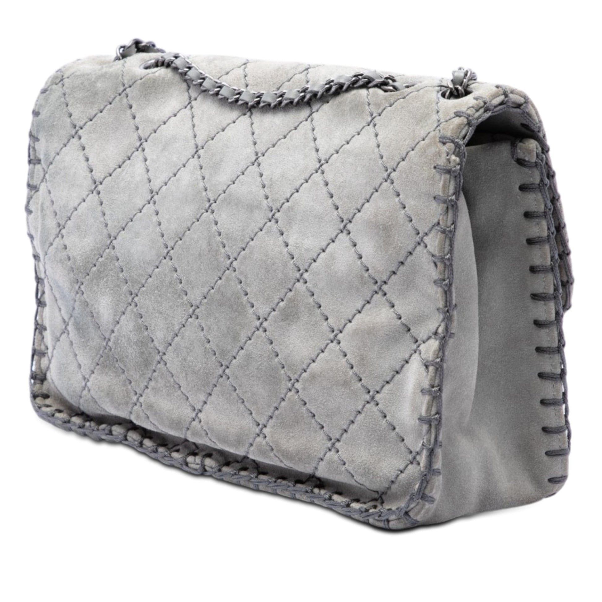 Chanel Medium CC Quilted Suede Whipstitch Single Flap