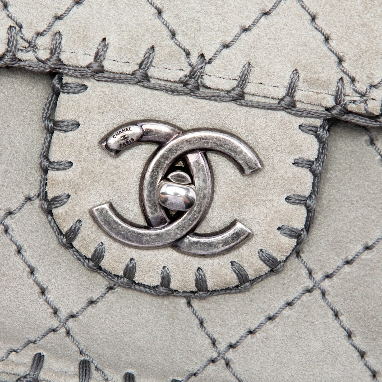 Chanel Medium CC Quilted Suede Whipstitch Single Flap