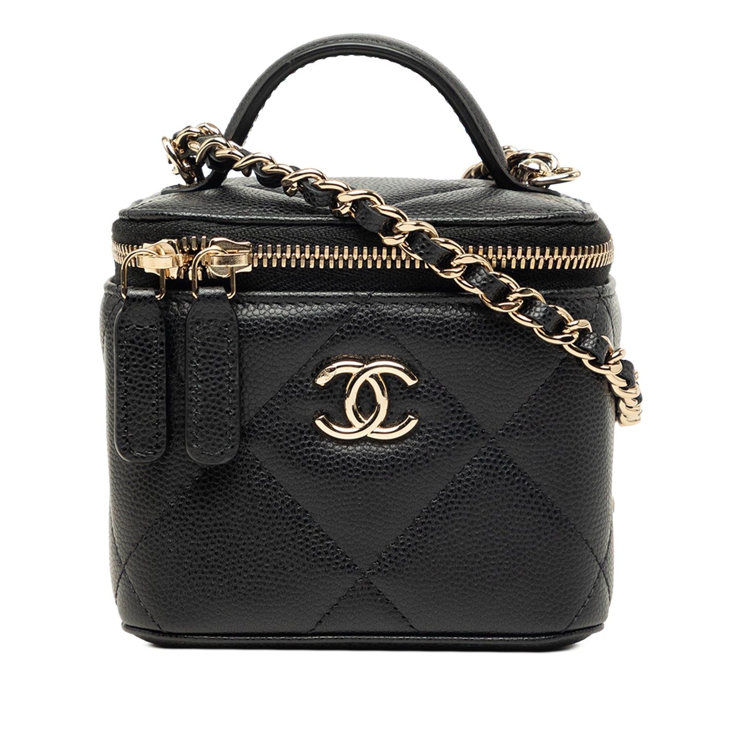 Chanel Mini CC Quilted Caviar Top Handle Vanity Case With Chain