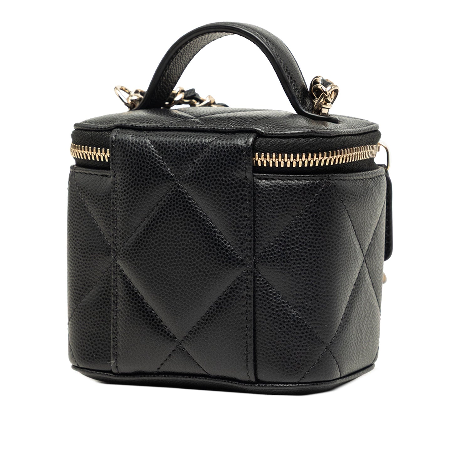 Chanel Mini CC Quilted Caviar Top Handle Vanity Case With Chain