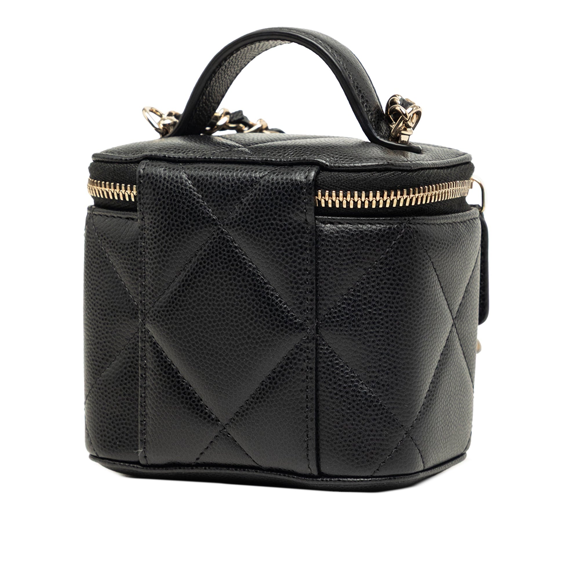 Chanel Mini CC Quilted Caviar Top Handle Vanity Case With Chain