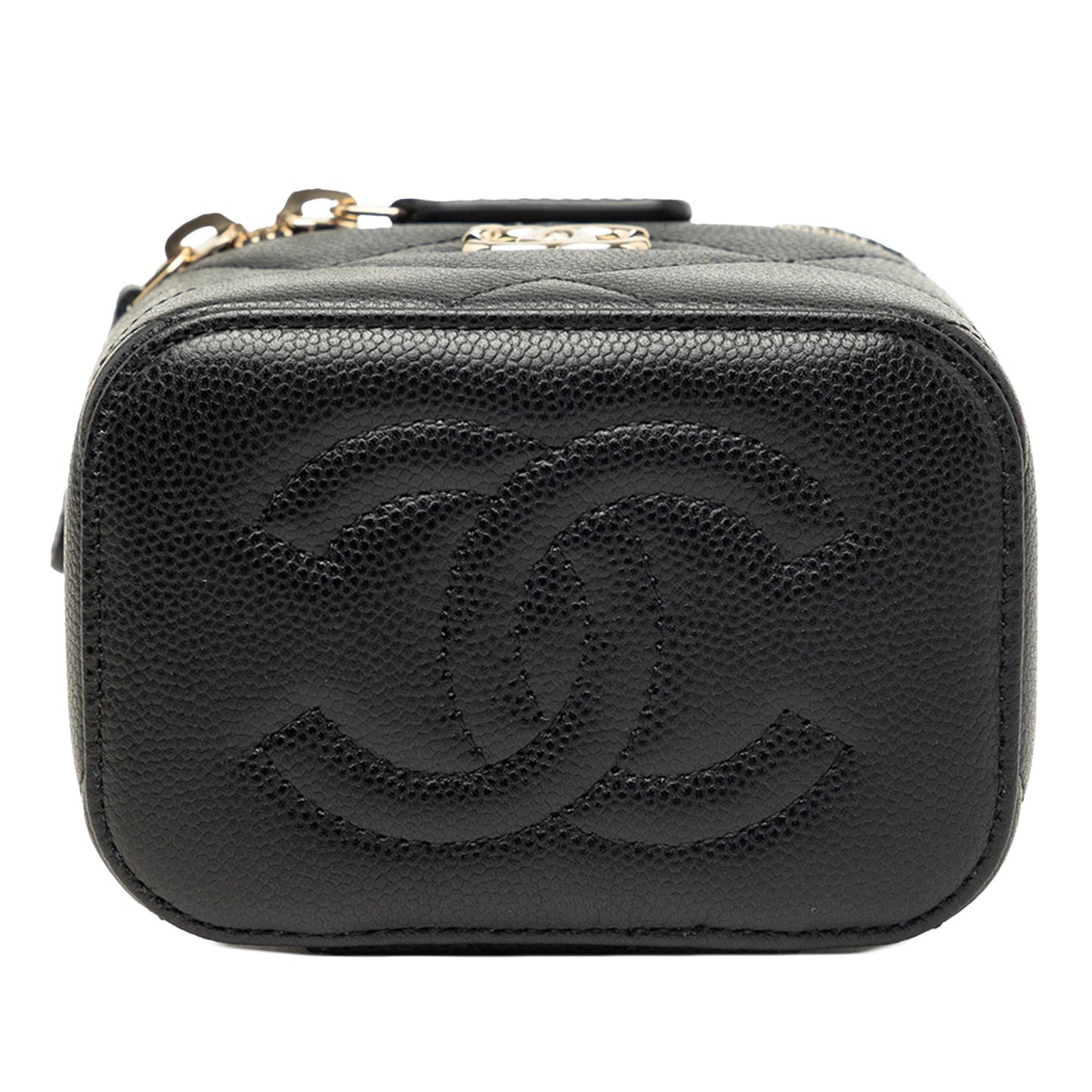 Chanel Mini CC Quilted Caviar Top Handle Vanity Case With Chain