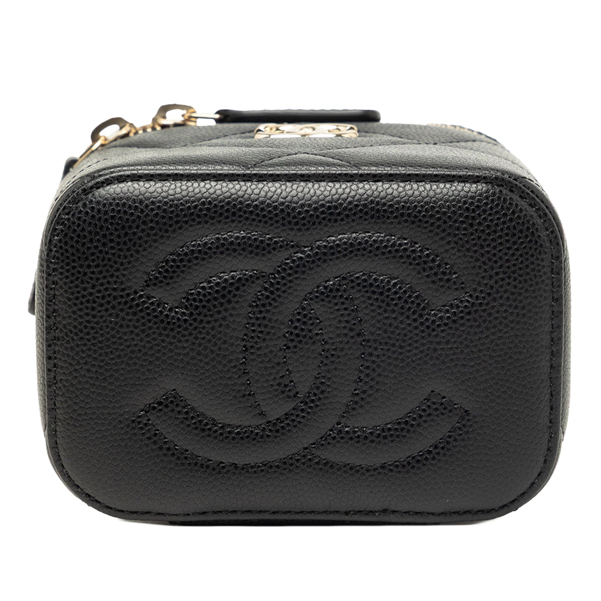 Chanel Mini CC Quilted Caviar Top Handle Vanity Case With Chain