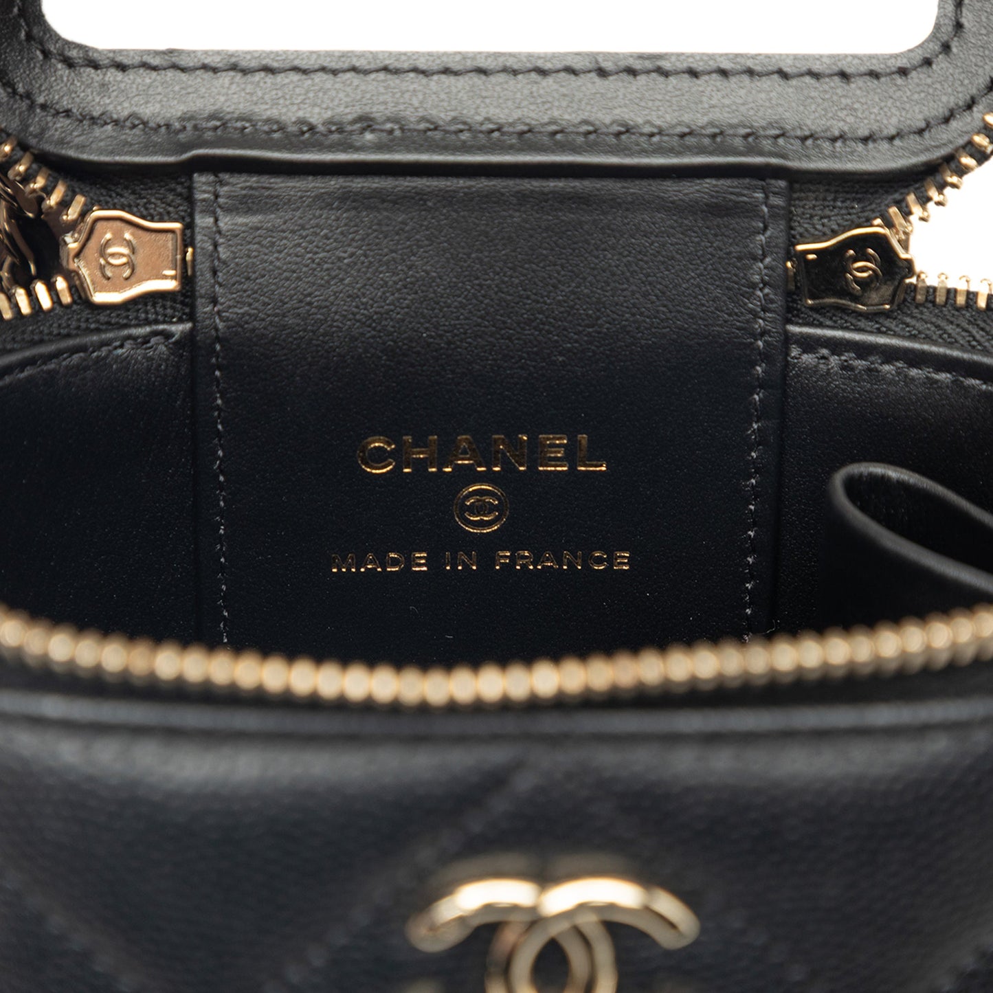 Chanel Mini CC Quilted Caviar Top Handle Vanity Case With Chain