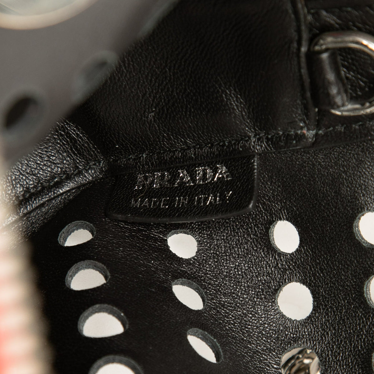 Prada Perforated Leather City Fori Chain Handbag