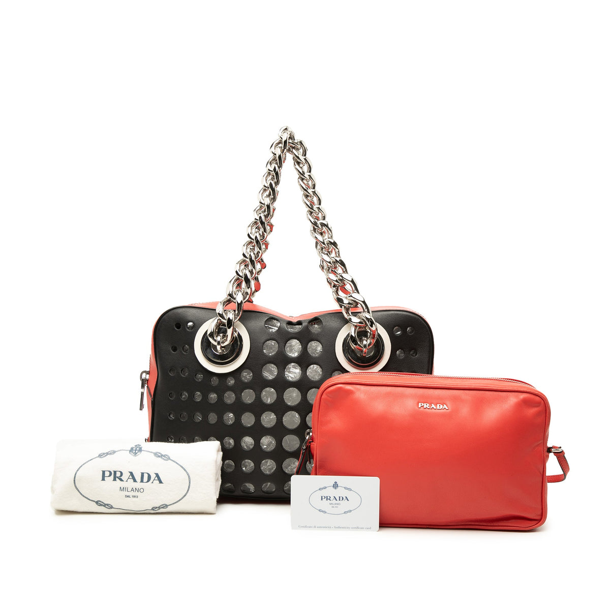 Prada Perforated Leather City Fori Chain Handbag