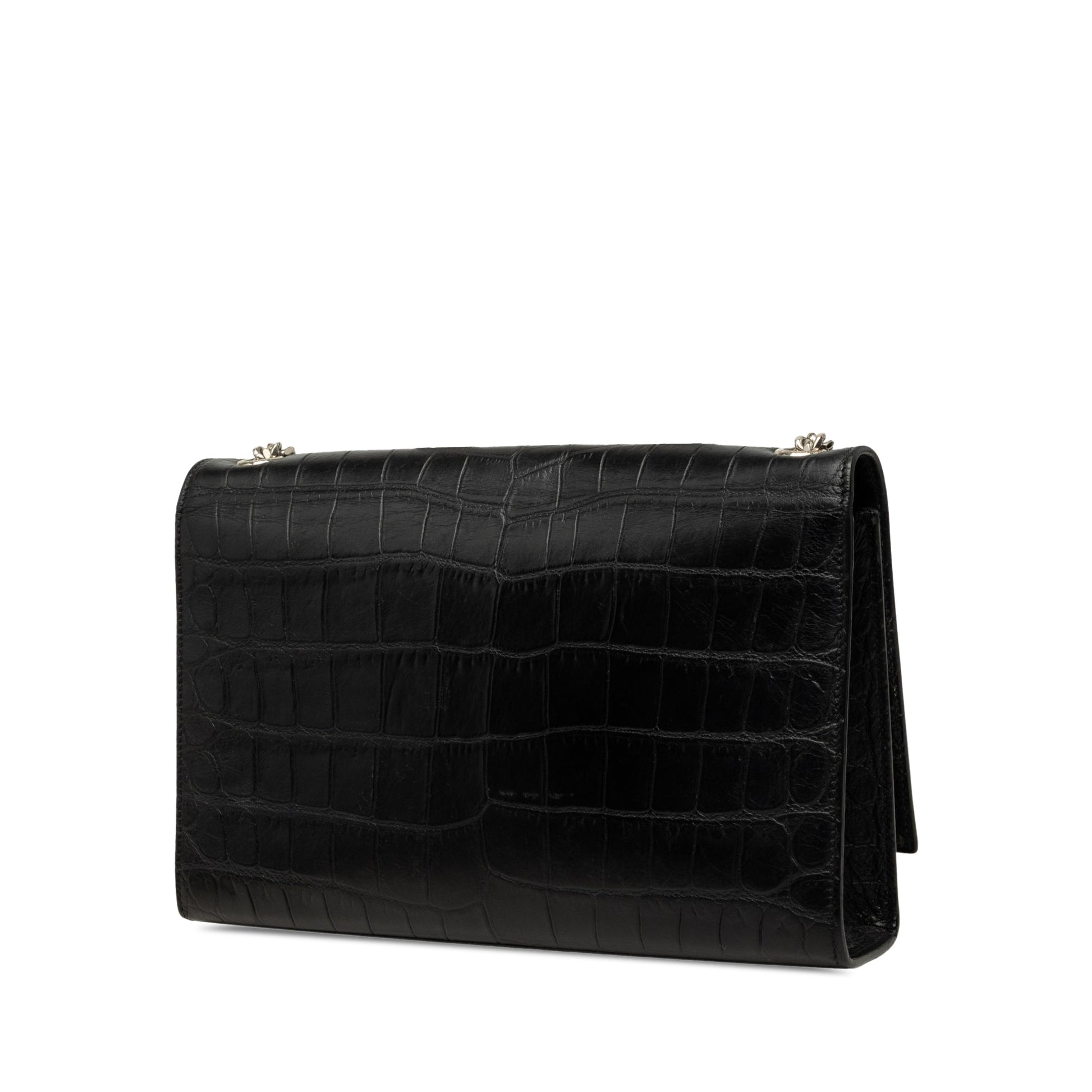 Saint Laurent Medium Croc Embossed Leather Monogram Kate Tassel Crossbody