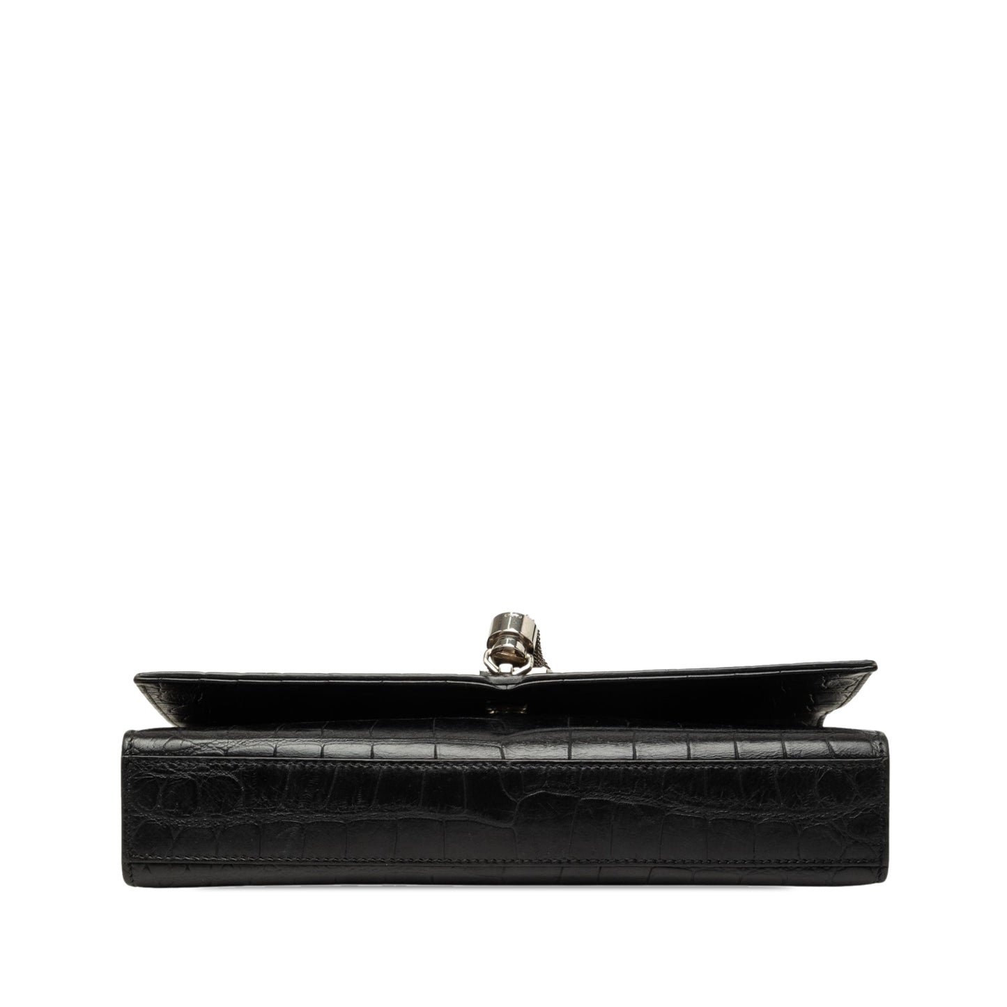 Saint Laurent Medium Croc Embossed Leather Monogram Kate Tassel Crossbody