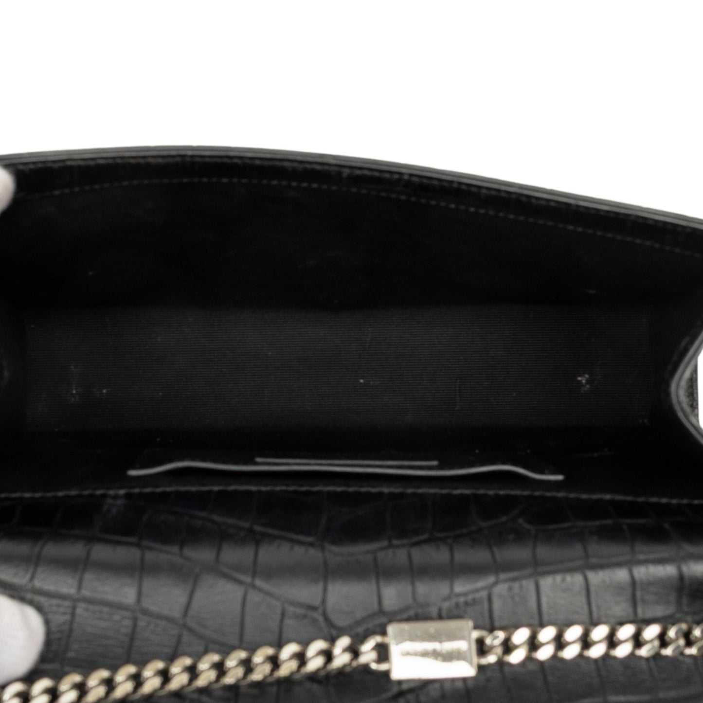 Saint Laurent Medium Croc Embossed Leather Monogram Kate Tassel Crossbody