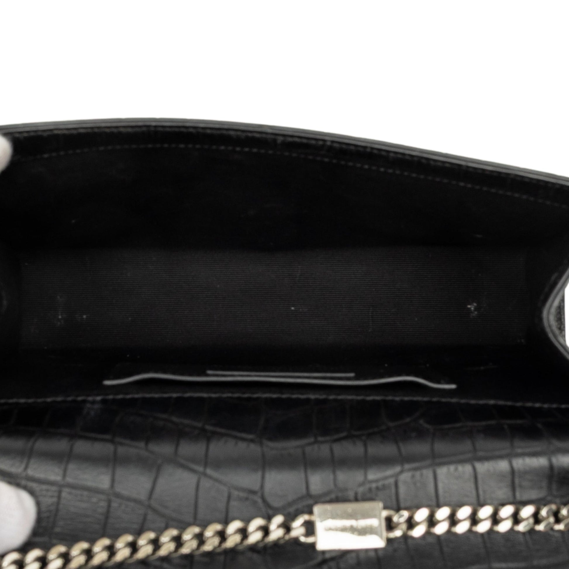 Saint Laurent Medium Croc Embossed Leather Monogram Kate Tassel Crossbody