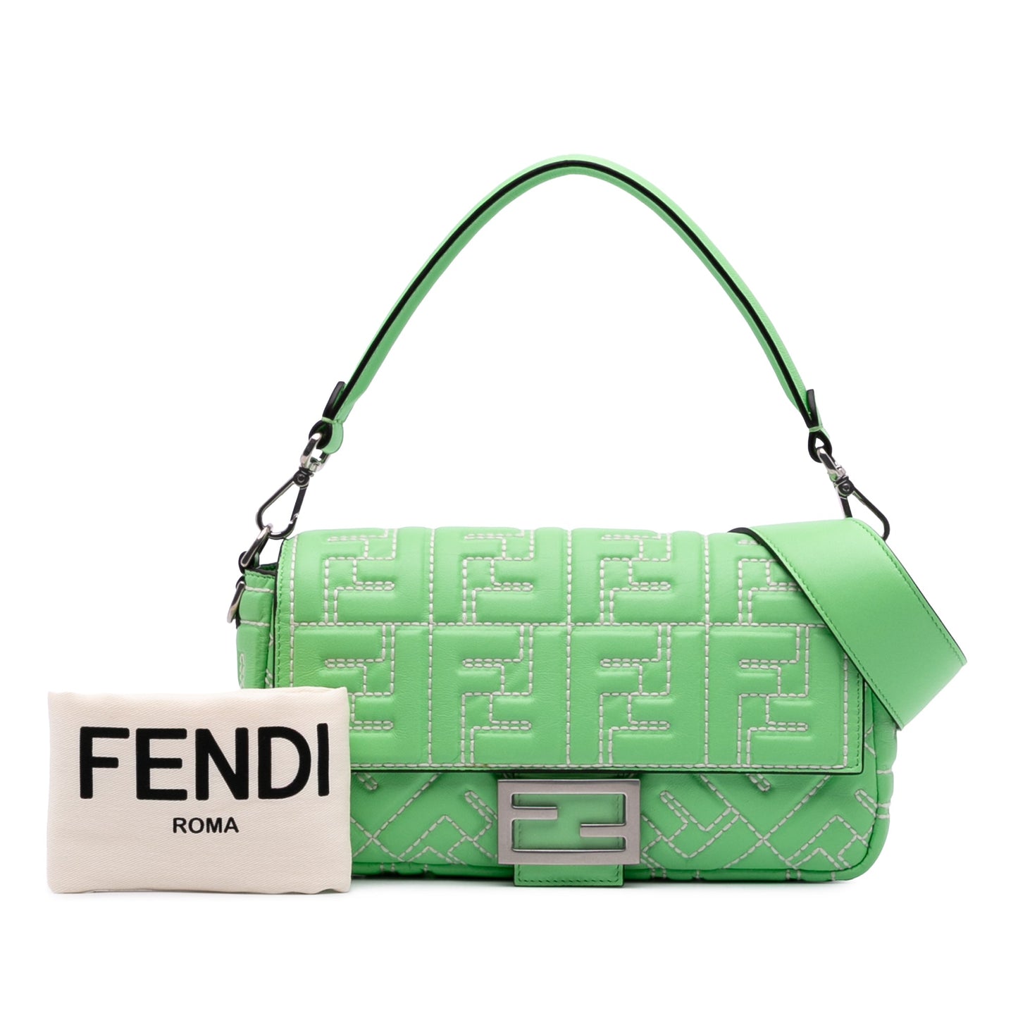 Fendi Zucca Embossed Stitched Leather Baguette Satchel
