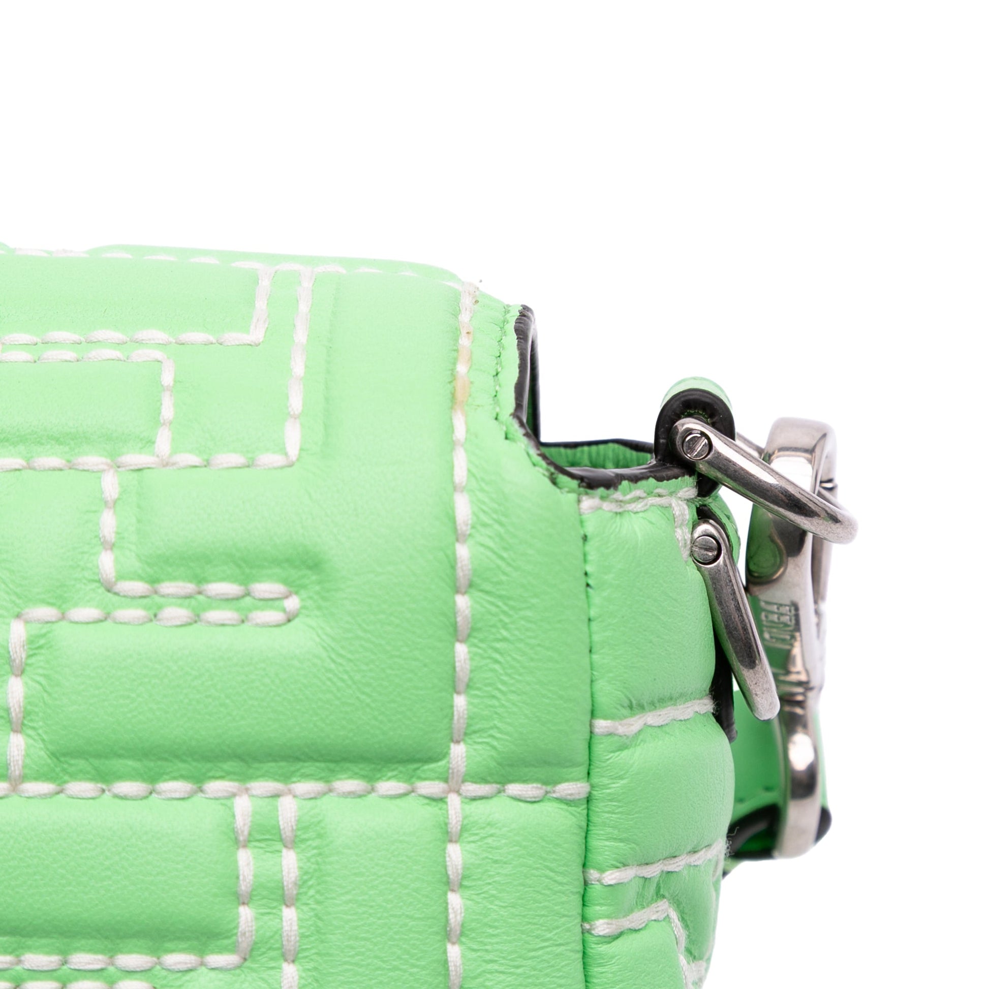 Fendi Zucca Embossed Stitched Leather Baguette Satchel