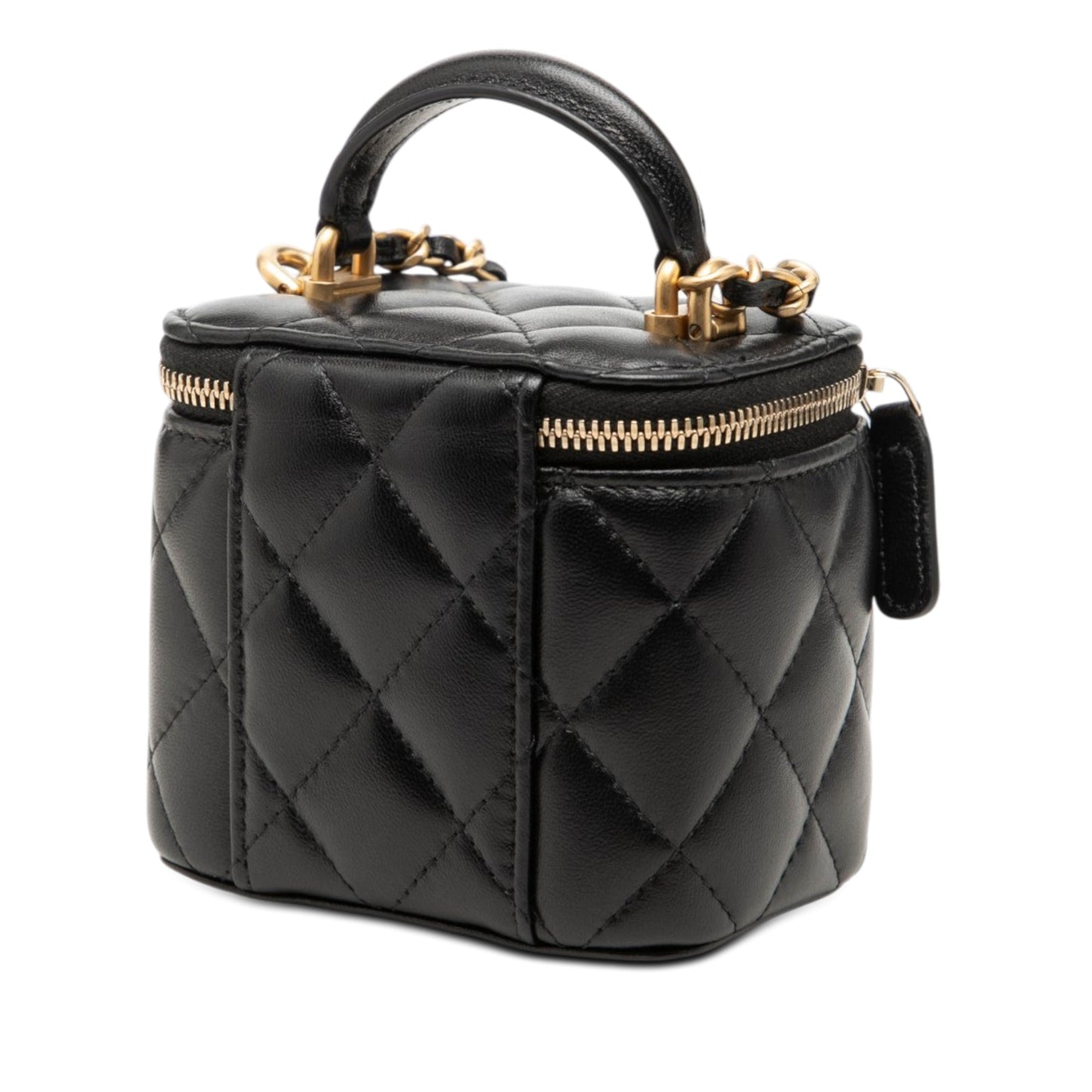 Chanel Mini Quilted Lambskin Top Handle Vanity Case With Chain