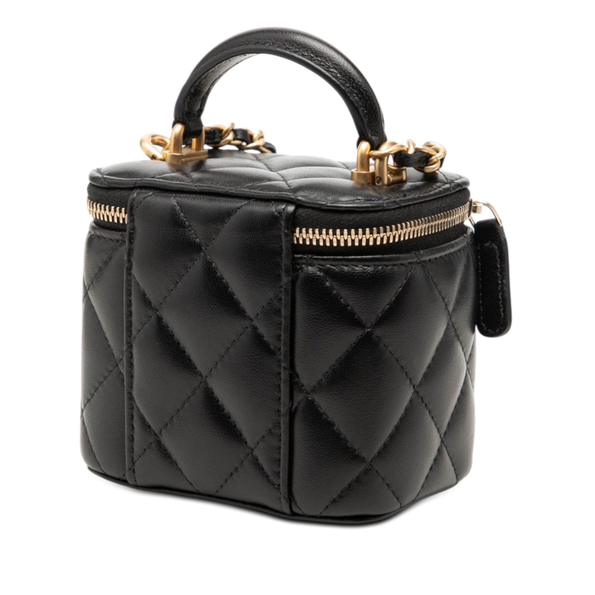Chanel Mini Quilted Lambskin Top Handle Vanity Case With Chain