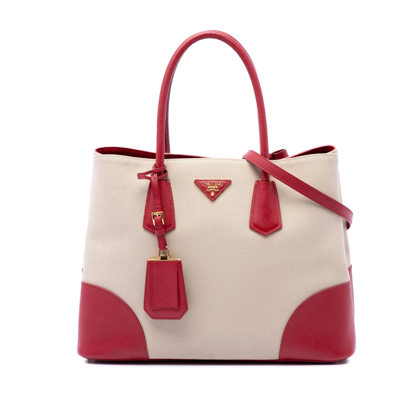 Prada Large Saffiano Trimmed Canapa Double Satchel