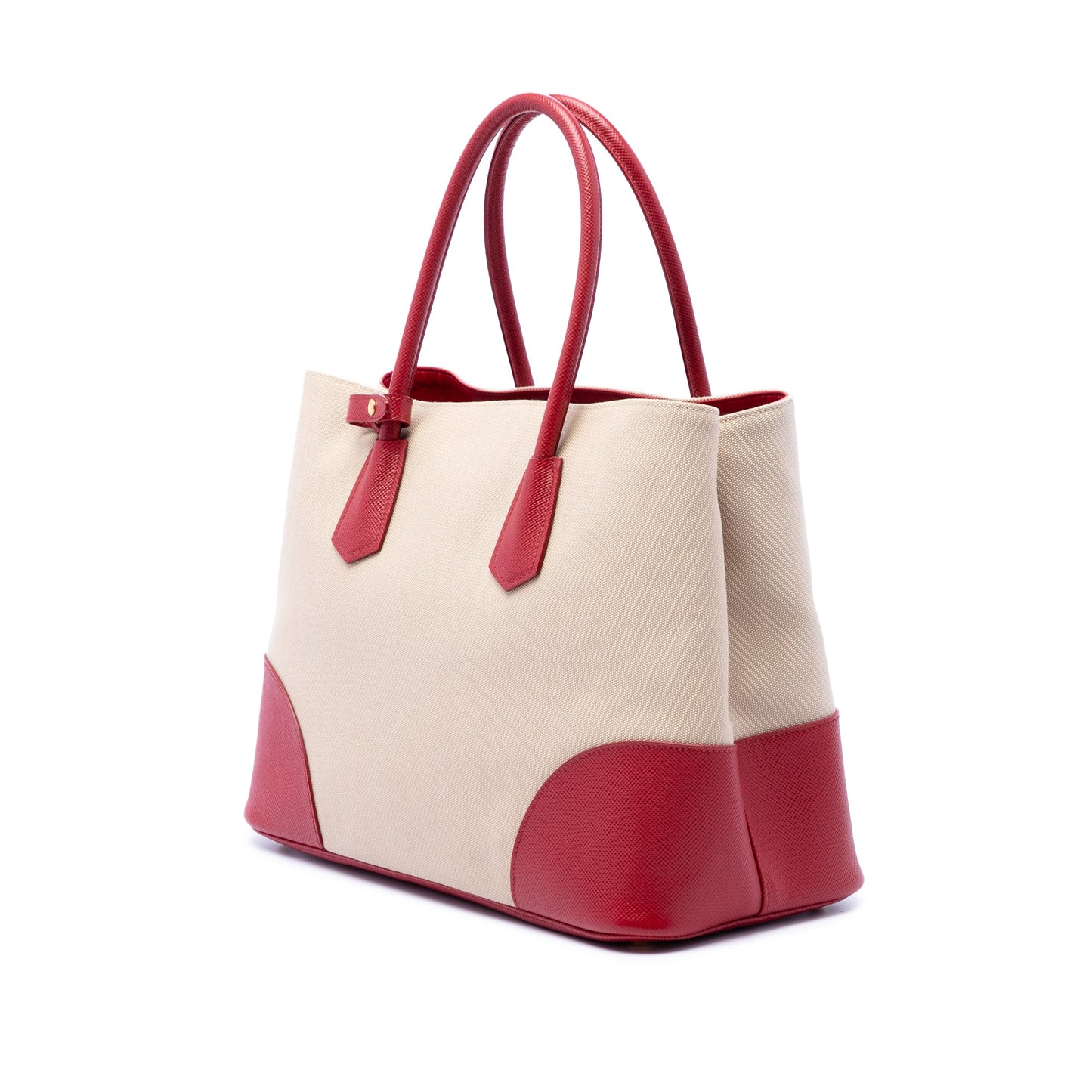 Prada Large Saffiano Trimmed Canapa Double Satchel