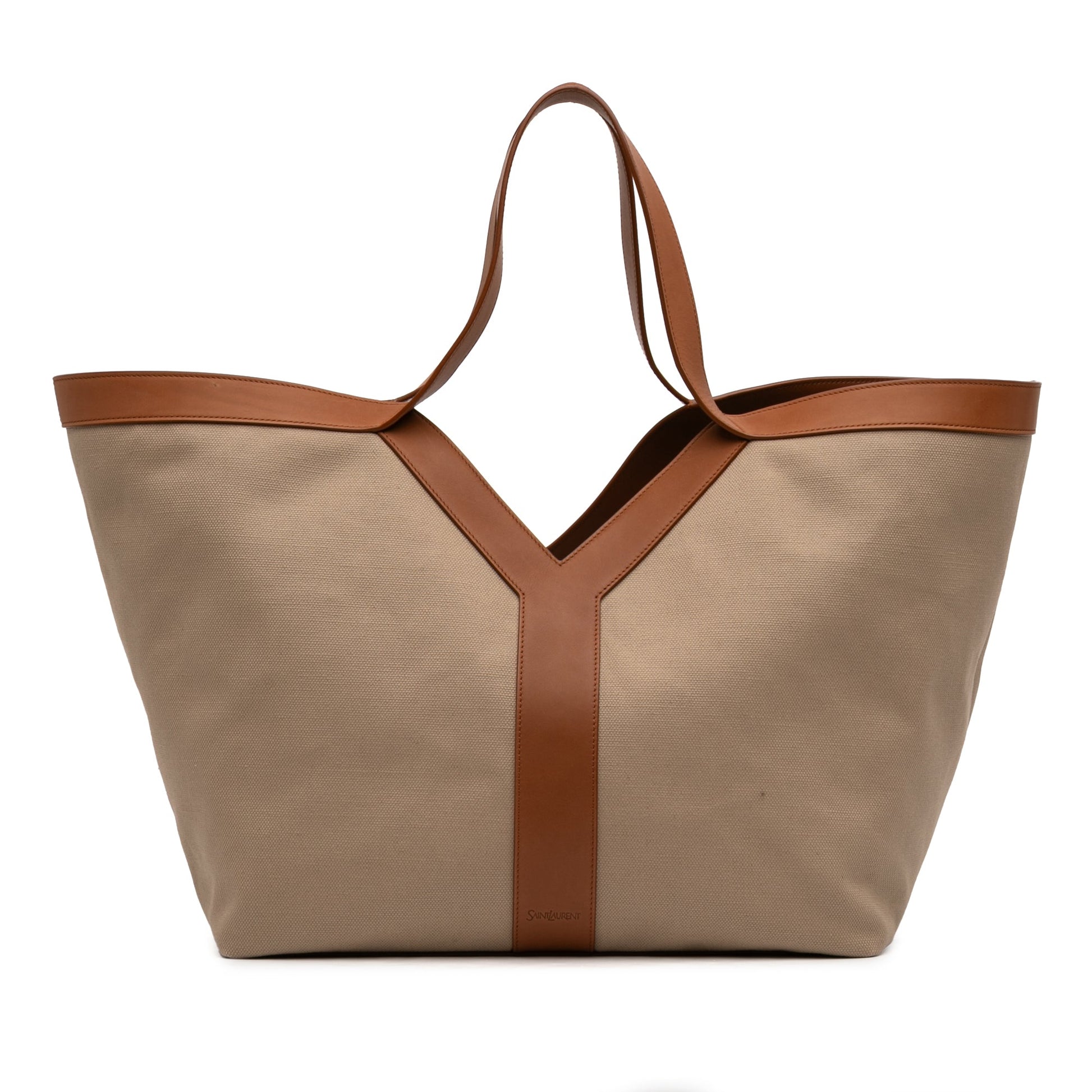 Saint Laurent Leather Trimmed Canvas Y Tote