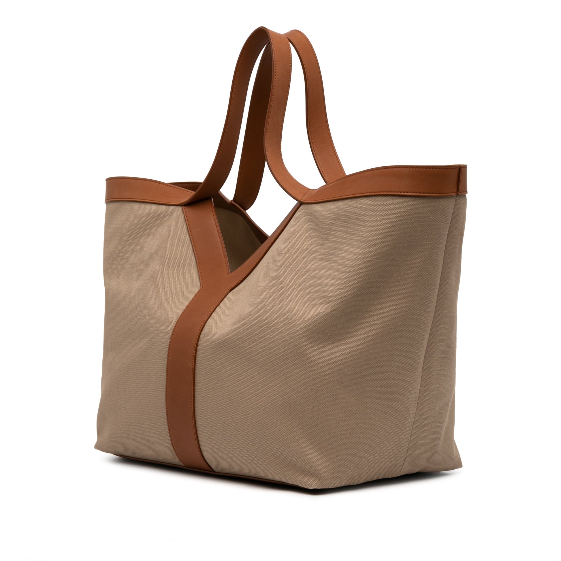 Saint Laurent Leather Trimmed Canvas Y Tote
